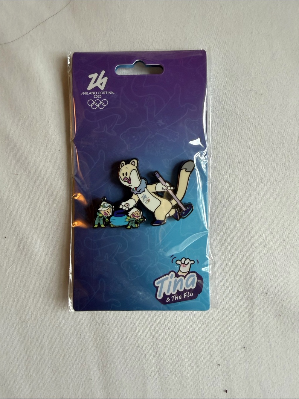 NWT olympics milano 2026 mascots tina and the flo curling sports enamel pin